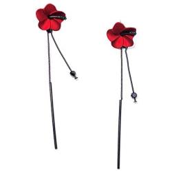 Red Green Poppy Flower Black Long Line Bar Tassel Earrings for Women Charm Stud Drop Earring Jewelry