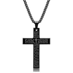 Rnivida Mens Stainless Steel Cross Necklace with Lords Prayer Inscription, Cross Pendant Necklace