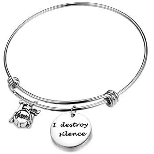 KUIYAI I Destroy Silence Bracelet with Drum Charm Funny Drummer Musician Gift