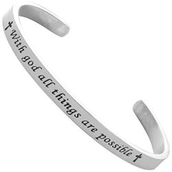ecobuty with God All Things are Possible Bracelet Inspirational Cuff Bangle Religious Jewelry Matthew 19:26 Bracelet Gift for Christian
