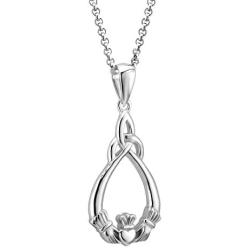 Irish Claddagh Necklace Sterling Silver Hallmarked at Irish Assay Office in Dublin Castle Available In 18”, 20” and 24” Lengths with 2” Extension Chain & Easy to Use Lobster Clasp Made in Ireland