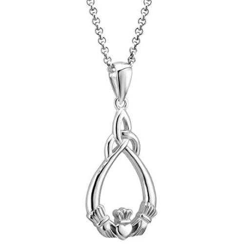 Irish Claddagh Necklace Sterling Silver Hallmarked at Irish Assay Office in Dublin Castle Available In 18”, 20” and 24” Lengths with 2” Extension Chain & Easy to Use Lobster Clasp Made in Ireland