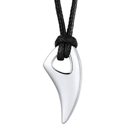 Stainless Steel Pendant Necklace for Men Women, Cool Punk Shark Teeth Necklace, Cross Necklace, Star of David Necklace, Black Leather Cord, Come Gift Box