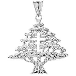 Fine Sterling Silver Lebanese Cedar Tree with Cut-Out Cross Pendant Necklace