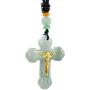 Jade Cross Jesus Necklace Pendant Inlaid with 22K Gold Good Luck Charm Jade Jewelry