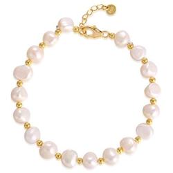 FM FM42 925 Sterling Silver Baroque Style Cultured Pink White Multicolor Pearl Handmade Adjustable Bracelet (3 Colors)