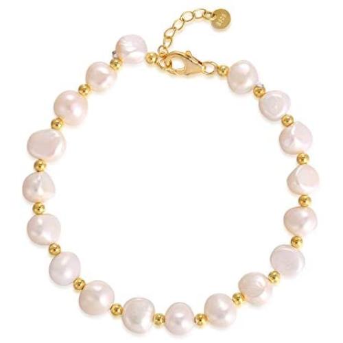 FM FM42 925 Sterling Silver Baroque Style Cultured Pink White Multicolor Pearl Handmade Adjustable Bracelet (3 Colors)