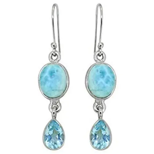 YoTreasure 1.81'' Larimar Blue Topaz Solid 925 Sterling Silver Dangle Earrings YoTreasure 1.81'' Larimar Blue Topaz Solid 925 Sterling Silver Dangle Earrings