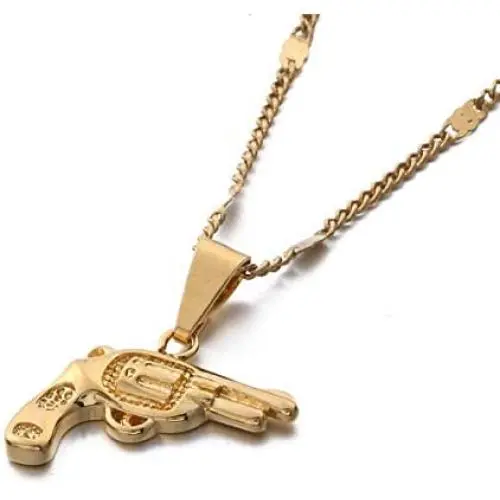 Yongkan Jewelry Gold Plated Revolver Pistol Gun Hip Hop Pendant Necklace Yongkan Jewelry Gold Plated Revolver Pistol Gun Hip Hop Pendant Necklace