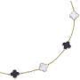 14K Solid Yellow Gold, Black Onyx and Mother-of-Pearl Necklace with 7 Clover Motifs. 16 inch chain size