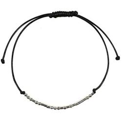 Binami Morse Code Bracelets Bad Ass Adjustable Sterling Silver Beads on Silk Cord Inspirational Jewelry Gift for Women