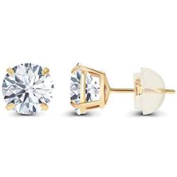 Solid 14K Yellow, White or Rose Gold 4mm Round Genuine Gemstone Birthstone Prong Set Stud Earrings For Women and Girls