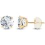 Solid 14K Yellow, White or Rose Gold 4mm Round Genuine Gemstone Birthstone Prong Set Stud Earrings For Women and Girls