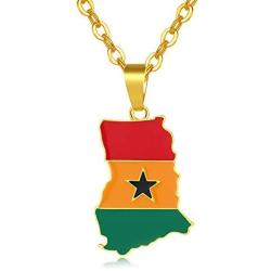 Gold Color Ghana Country Map and Flag Pendant Necklaces Charm Ghanaian Jewelry Ghana National Day Gifts