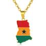 Gold Color Ghana Country Map and Flag Pendant Necklaces Charm Ghanaian Jewelry Ghana National Day Gifts