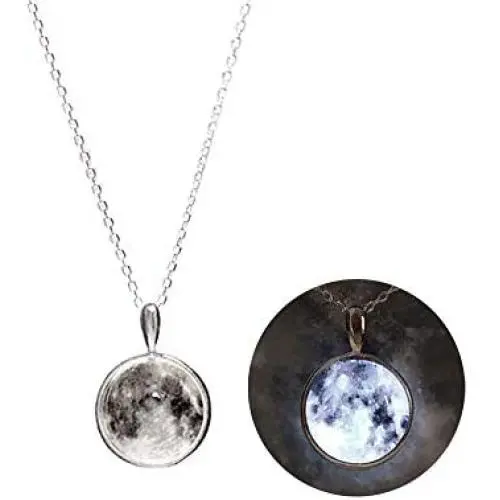 WingBling Lucky Glow in The Dark White full Moon Silver Necklace for Women Dainty Handmade in Korea | Chain Pendant Style | Jewelry Gift Friendship Luminous Radiant Crescent Phase Unique WingBling Lucky Glow in The Dark White full Moon Silver Necklace for Women Dainty Handmade in Korea | Chain Pendant Style | Jewelry Gift Friendship Luminous Radiant Crescent Phase Unique