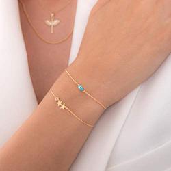 GELIN 14k Solid Gold Teardrop Evil Eye Bangle Bracelet | Evil Eye Jewelry for Women