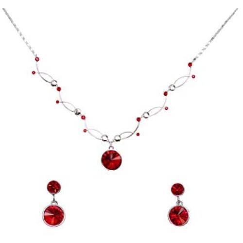 Faship Gorgeous Swarovski Rhinestone Crystal Floral Necklace Earrings Set