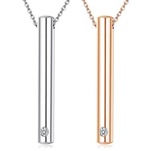 Sllaiss 2 pcs Cremation Jewelry Crystals from Austria Stainless Steel Black Silver Tone Bar Urn Pendant Memorial Ashes Keepsake Exquisite Necklace