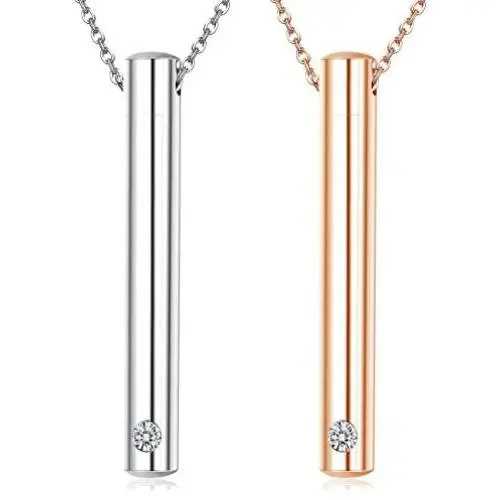 Sllaiss 2 pcs Cremation Jewelry Crystals from Austria Stainless Steel Black Silver Tone Bar Urn Pendant Memorial Ashes Keepsake Exquisite Necklace