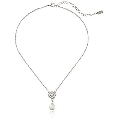 1928 Jewelry Simulated Pearl and Crystal Adjustable Pendant Necklace, 16''+3 Extender