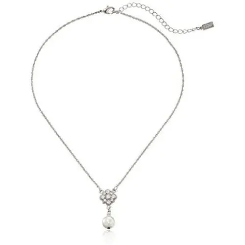 1928 Jewelry Simulated Pearl and Crystal Adjustable Pendant Necklace, 16''+3 Extender 1928 Jewelry Simulated Pearl and Crystal Adjustable Pendant Necklace, 16''+3 Extender