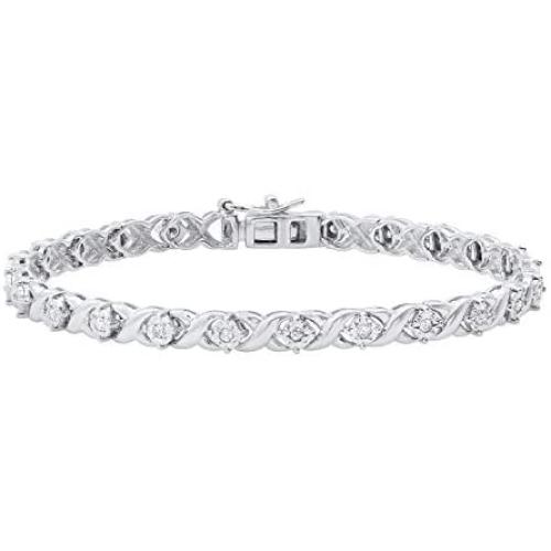 Dazzlingrock Collection 0.50 Carat (ctw) Round White Diamond Ladies XO Tennis Bracelet 1/2 CT, Sterling Silver