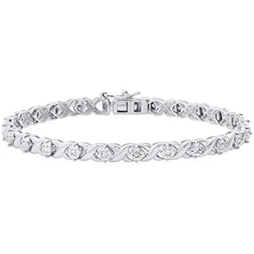 Dazzlingrock Collection 0.50 Carat (ctw) Round White Diamond Ladies XO Tennis Bracelet 1/2 CT, Sterling Silver
