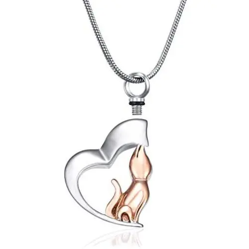 Memorial Cat Pendant Ashes Necklace Stainless Steel Pet Urn Jewelry Memorial Cat Pendant Ashes Necklace Stainless Steel Pet Urn Jewelry