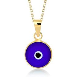 GELIN 14k Solid Gold Dark Blue Evil Eye Protection Charm Pendant Necklace - Evil Eye Jewelry for Women