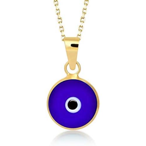 GELIN 14k Solid Gold Dark Blue Evil Eye Protection Charm Pendant Necklace - Evil Eye Jewelry for Women