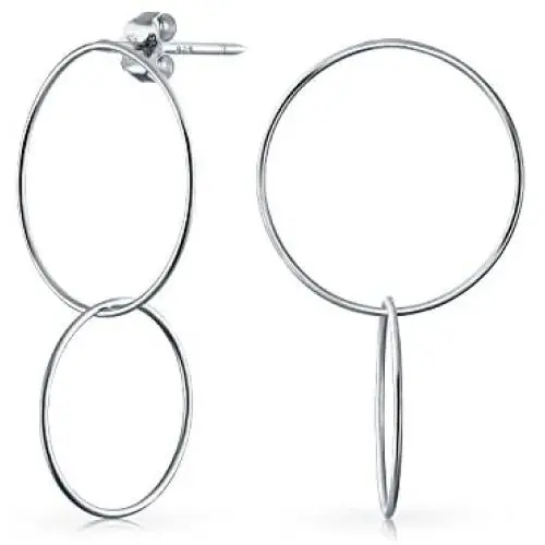 Minimalist Geometric Round Thin Two Interlocking Open Circle Dangle Stud Earrings For Women 925 Sterling Silver 1.25 In Minimalist Geometric Round Thin Two Interlocking Open Circle Dangle Stud Earrings For Women 925 Sterling Silver 1.25 In