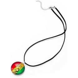 SUVANI Hand Blown Glass Jewelry Happy Rastafari Reggae Bendera Round Pendant Necklace, 18-20''