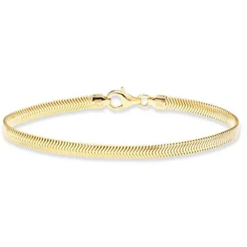 Miabella 18K Gold Over Sterling Silver Italian Solid 4mm Flat Snake Dome Herringbone Chain Link Bracelet for Women Men 6.5, 7, 7.5, 8, 8.5 Inch, 925 Italy Miabella 18K Gold Over Sterling Silver Italian Solid 4mm Flat Snake Dome Herringbone Chain Link Bracelet for Women Men 6.5, 7, 7.5, 8, 8.5 Inch, 925 Italy