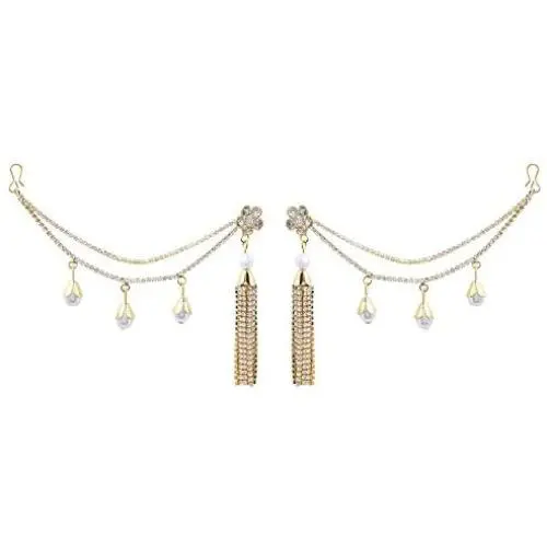 Efulgenz Crystal Rhinestone Pearl Gold Plated Wedding Bridal Tassel Earrings Set with Support Chain Hair Accessory Jewelry Efulgenz Crystal Rhinestone Pearl Gold Plated Wedding Bridal Tassel Earrings Set with Support Chain Hair Accessory Jewelry