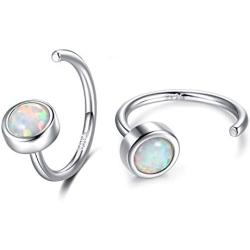 Dainty Hug Hoops Earrings 925 Sterling Silver Created Gemstone Huggie Hoops Earrings Synthetic Fire Opal/Turquoise/Moonstone/CZ Tiny Hoop Earrings for Women Half Hoop Earrings & Minimalist Design