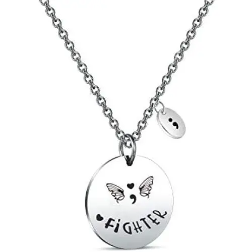 ZUOBAO Hand Stamped Disc Fighter Warrior Semicolon Necklace ZUOBAO Hand Stamped Disc Fighter Warrior Semicolon Necklace