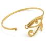 Unisex Egyptian Collection Horus Bird, Ankh, Maat, Eye of Heru Piece 3mm Wire Bangle Cuff Bracelet in Gold Tone (Eye of Heru / XB433G)
