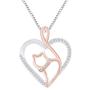 0.1 Cttw Round Natural Diamond Two Tone Open Heart Cat Pendant in 14K Gold Over Sterling Silver