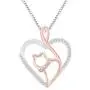 0.1 Cttw Round Natural Diamond Two Tone Open Heart Cat Pendant in 14K Gold Over Sterling Silver 0.1 Cttw Round Natural Diamond Two Tone Open Heart Cat Pendant in 14K Gold Over Sterling Silver