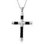 Mens Two Tone Tube Black Cable Cross Pendant Necklace for Men for Teen Black Silver Tone Stainless Steel