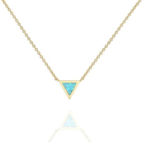 PAVOI 14K Gold Plated Triangle Created Opal Necklace | Opal Necklaces for Women