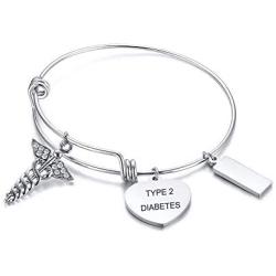 XUANPAI Custom Free Engraving Stainless Steel Medical Alert ID Expandable Charm Bracelet for Women Girls