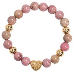 LuckyLy Gemstone Stainless Steel Bracelet For Women with Quartz Crystals Gold with Natural Rhodonite Stones