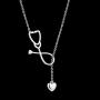 SXNK7 Stainless Steel Stethoscope Lariat Necklace Heartbeat Pendant for Doctor Nurse Jewelry (Silver Tone)