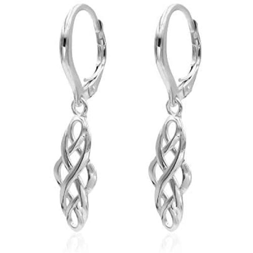 River Island Sterling Silver Filigree Celtic Knot Spiral Twisted Leverback Dangle Earrings