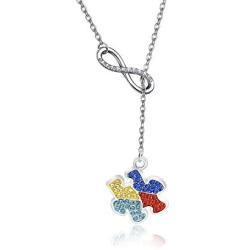 AKTAP Autism Awareness Jigsaw Necklace Autism Awareness Month Gift Asperger Awareness Jewelry Infinity Y Lariat Necklace for Autism Mom Autism Teacher Autistic Girl