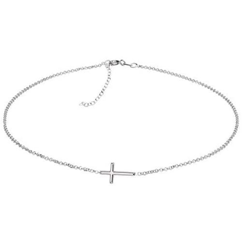 Sterling Silver First Communion Sideways Horizontal Cross Necklace for Girls and Women