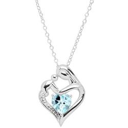 Mother and Child Heart Pendant with Diamond in Sterling Silver (.003 cttw, I-J Color, I3 Clarity), 18''