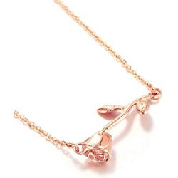 Glimmerst Rose Flower Pendant Necklace, 18K Gold Plated Stainless Steel Rose Necklace Delicate 3D Rose Sideways Flower Choker Necklace for Women Girls